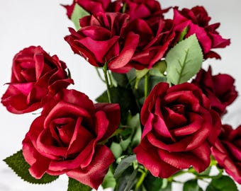 Red Real Touch Open Bloom Rose Stem – Artificial Red Rose, Faux Real Touch Flower for Wedding Bouquets & Home Décor