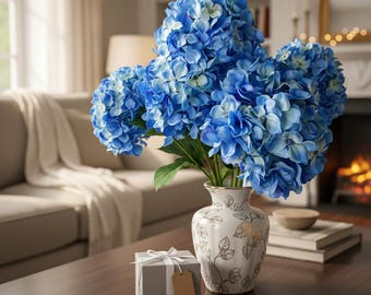 Ortensia blu realistica morbida al tatto - Fiori artificiali finti per decorazioni per la casa, matrimoni, ufficio, bouquet ed eventi speciali