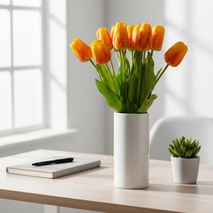 Stelo di tulipano arancione realistico al tatto, 50 cm, fiore di tulipano finto, tulipani artificiali realistici per decorazioni per la casa di matrimoni immagine 6