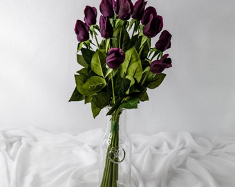 Aubergine Rose Bud  Real Touch - Realistic Artificial Flowers