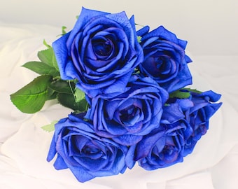 6 Gigli Artificiali Di Seta Blu Lunghi 53cm | Fiori Finti Vintage Per Decorazioni E Bouquet