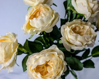 Pale Peach David Austin Half Bloom Rose, Real Touch Artificial Rose Stem, Wedding & Bridal Faux Flower