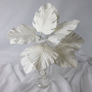 White Mini Monstera Leaves-(12 Pack) - Realistic Artficial Flowers