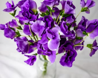 Guisante de olor malva, tallo de 39 cm, flor artificial de guisante de olor, decoración floral para boda.