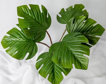 Mini kunstgroen monsterablad 12 stuks, echte touch nepmonsterabladeren, gebladerte zijdeblad voor bruiloft Home Decor
