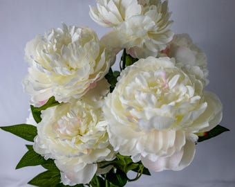 White Peony Large Bloom, Faux Peony Flower, Realistic Artificial Flowers for Weddings Home Decor