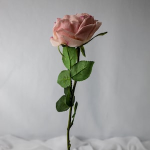 Deep Pink David Austin Real Touch Half Bloom Rose  -Realistic Artificial Flowers