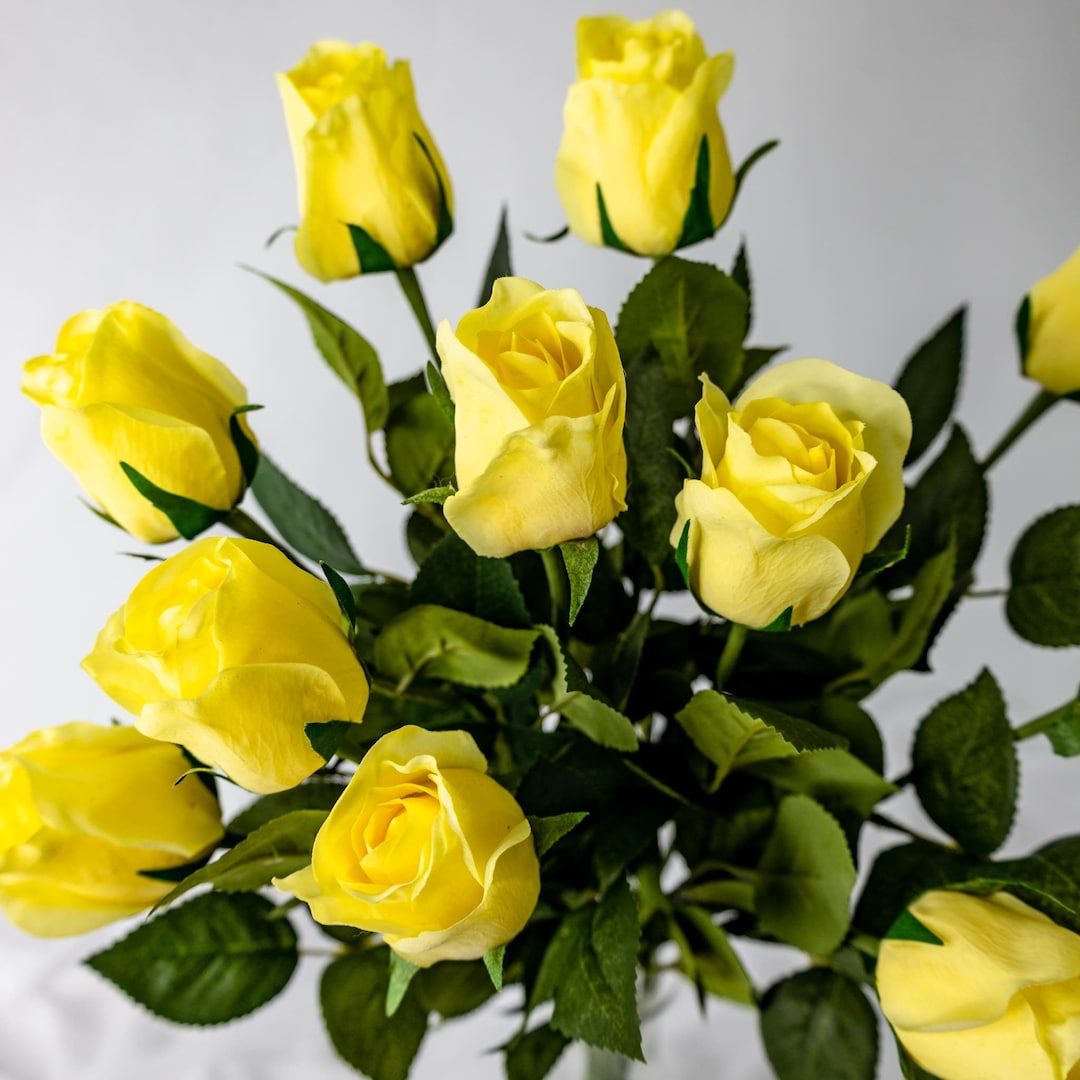 Yellow Realistic Roses Yellow Real Touch Open Bud Rose Stem – Artificial Yellow Rose, Faux ...