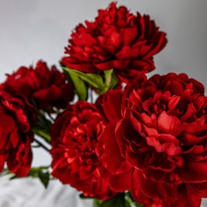 Red Peony Large Bloom Stem – Realistic Artificial Flower, Faux Red Peony, Large Silk Bloom for Wedding, Vase Arrangements & Home Décor