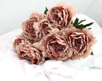 Tige de pivoine rose poudré au toucher soyeux - Fleurs artificielles réalistes