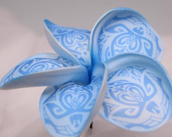Blue Turtle Tattoo Frangipani Real Touch Flower 9cm – Plumeria Hair Flower, Beach Wedding Decor & Tropical Faux Flowerhead
