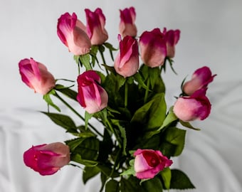 Bocciolo di rosa fucsia/rosa chiaro al tatto - Fiori artificiali realistici
