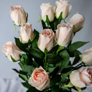 Light Pink Real Touch Open Bud Rose Stem – Artificial Blush Rose, Faux Real Touch Flower for Wedding Bouquets & Home Décor