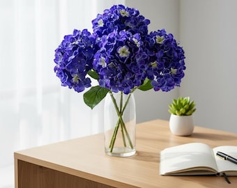 パープルアジサイ ソフトタッチ 67 cm ステム、造花アジサイ、フェイクウェディングフラワー
