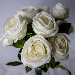 White David Austin Open Bud Real Touch Roses -Realistic Artificial Flowers