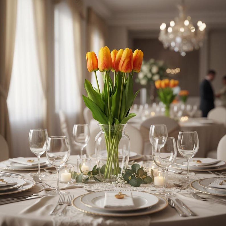 Stelo di tulipano arancione realistico al tatto, 50 cm, fiore di tulipano finto, tulipani artificiali realistici per decorazioni per la casa di matrimoni immagine 8