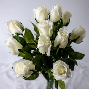 Rosier blanc Real Touch Open Bud - Fleurs artificielles réalistes