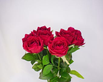 Red Large Real Touch Rose – Long Stem Faux Flower | Realistic Artificial Rose for Weddings, Bouquets, and Home Décor