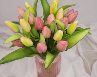 Pink Real Touch Tulip Bunch – Artificial Tulip Flowers for Home Decor, Wedding Bouquets & Spring Arrangements,