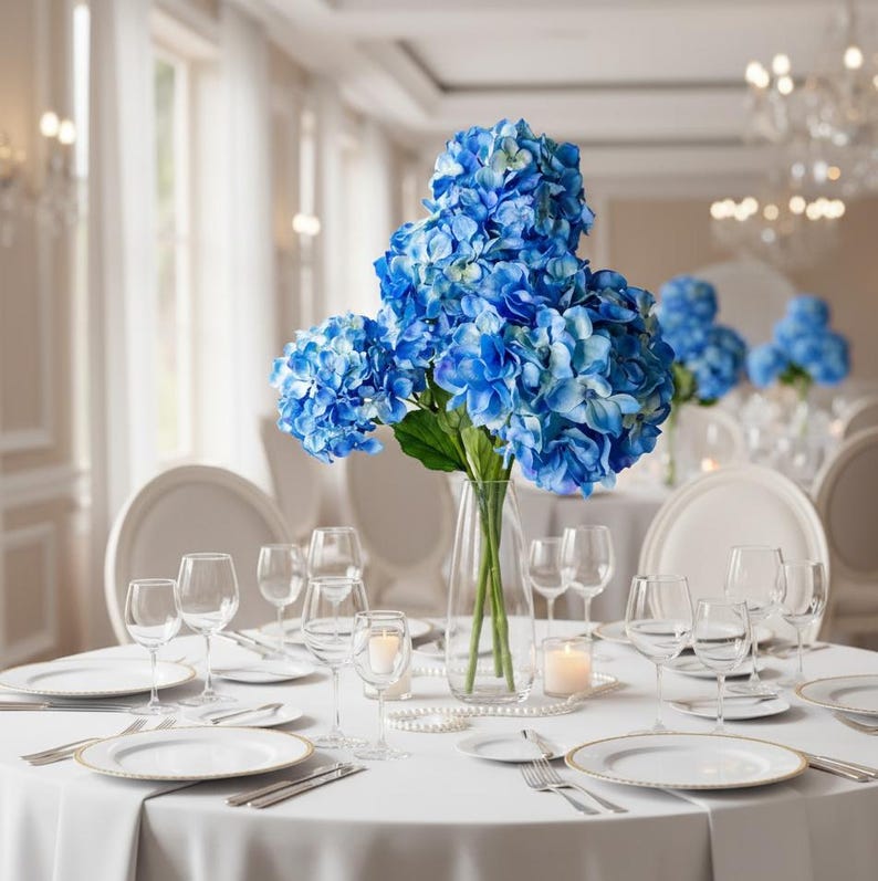 Realistic Blue Hydrangea Soft Touch - Artificial Faux Flowers for Home Decor, Weddings, Office, Bouquets & Special Events image 5