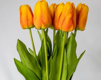 Orange Real Touch Tulip Stem 50cm, Faux Tulip Flower, Realistic Artificial Tulips for Weddings Home Decor