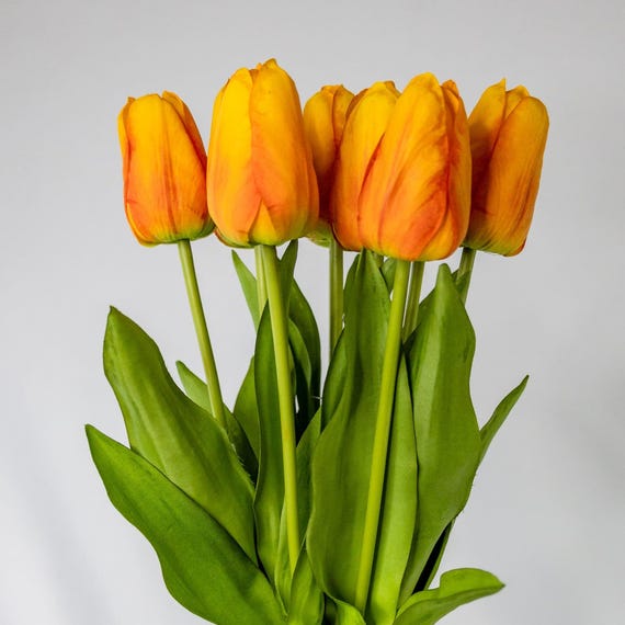 Orange Real Touch Tulip Stem 50cm, Faux Tulip Flower, Realistic Artificial Tulips for Weddings Home Decor