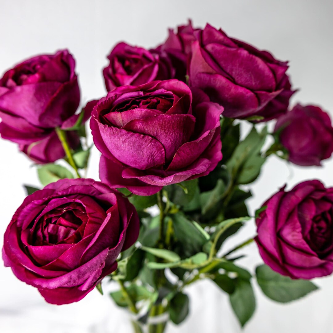 Cranberry David Austin Rose 56cm, Real Touch Open Bud Artificial Rose ...