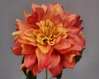 Flor de dalia con tacto sedoso, tallo artificial de dalia, flores artificiales para bodas.