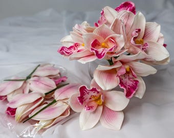 Pink Cymbidium Orchid 11cm, Real Touch Artificial Orchid Flower, Faux Wedding Floral Supply