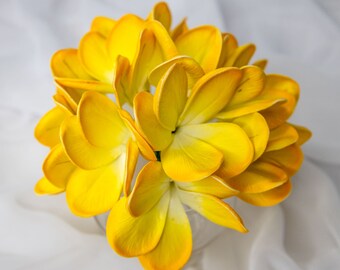 Tahitian Gold Frangipani Flower Heads 6 Pack – Real Touch Plumeria, Artificial Tropical Flowers for Beach Wedding, Cake & Craft Décor