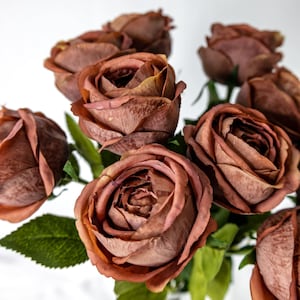Coffee David Austin Real Touch Open Bud Rose -Realistic Artificial Flowers
