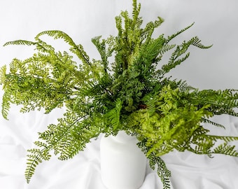 Herringbone Fern Greenery Stem, Faux Fern Foliage, Realistic Artificial Greenery Decor
