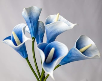 Blue Halo Mini Calla Lily 6 Pack, Artificial Arum Lily Wedding Flower