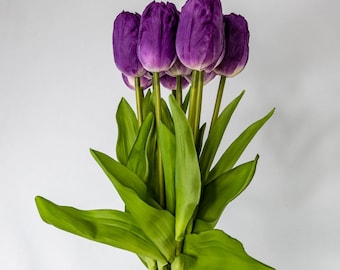 Purple Real Touch Tulip Stem – Artificial Tulip, Faux Spring Flower for Bouquets, Vases & Home Décor