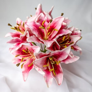 Dark Pink Asiatic Lily Flowerhead - Realistic Artificial Flowers