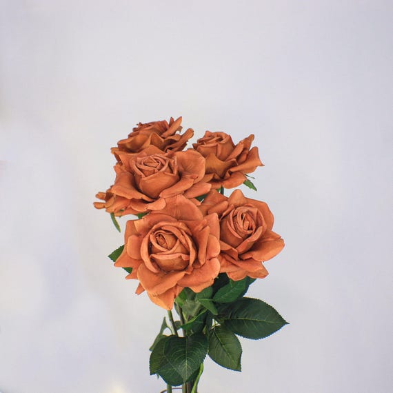 Rust Real Touch Full Bloom Rose - Realistic Artificial Flowers - Etsy