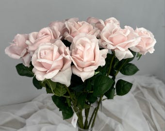 Rosa rosa rubor de tacto realista con flor abierta - Flores artificiales realistas para bodas, ramos, decoración del hogar, coronas de flores y proyectos de manualidades