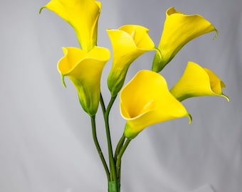 Bright Yellow Calla Lily - 6 Pack of Realistic Artificial Flowers for Bouquets, Decor, Weddings & Special Events