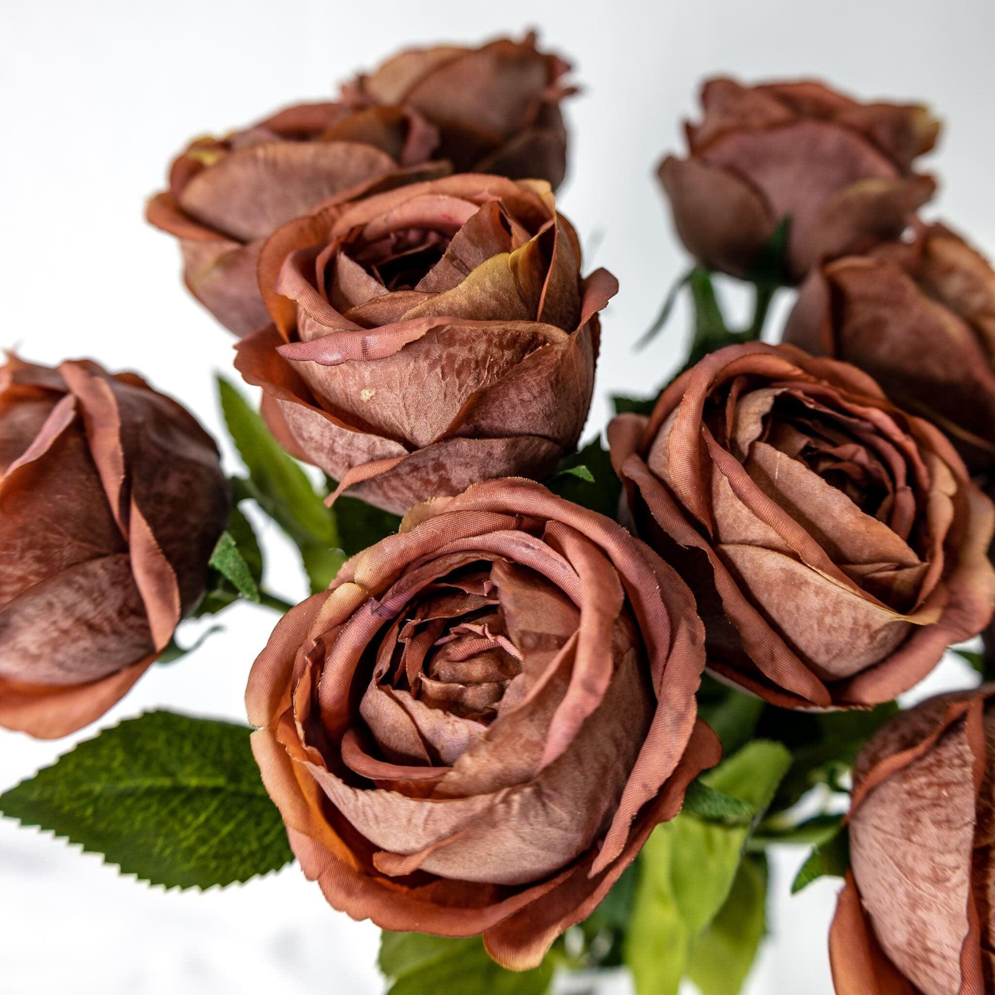 Coffee David Austin Real Touch Open Bud Rose - Realistic Artificial Flowers