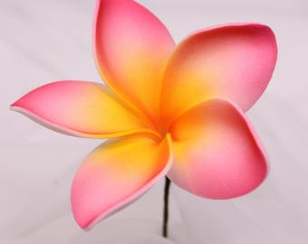 Pink and Yellow Frangipani 7.5cm Real Touch Flowerhead – Artificial Tropical Flower for Beach Wedding Decor