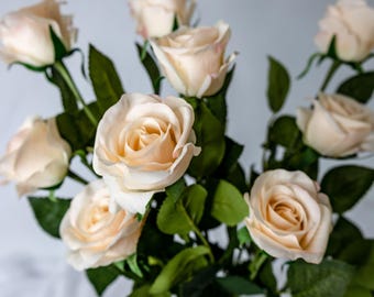 Pale Peach Real Touch Rose 57cm, Half Bloom Artificial Wedding Rose