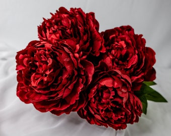 Burgundy Peony Soft Touch Bloom - Realistic Artificial Flowers