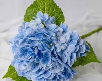 Light Blue Real Touch Large Hydrangea 75cm Stem, Artificial Hydrangea Flower
