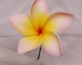 Small Light Pink and Yellow Frangipani Real Touch 7.5cm - Realistic Artificial Flowers
