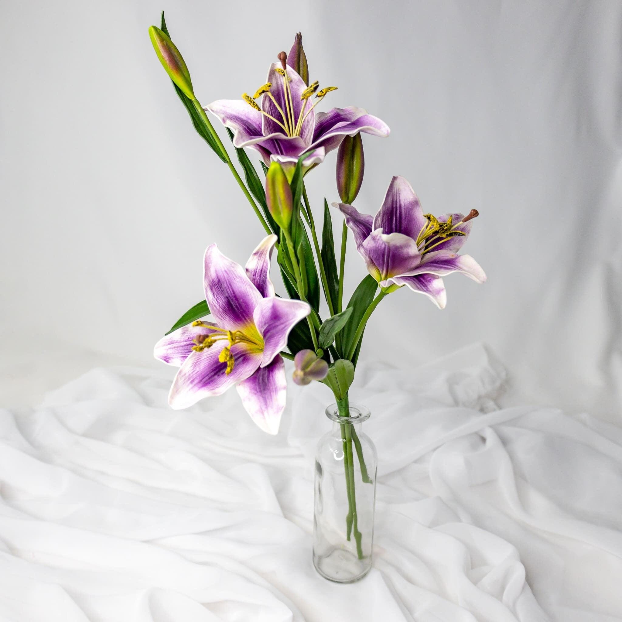 Purple Asiatic Lily Small, Real Touch Faux Lily Stem, Artificial