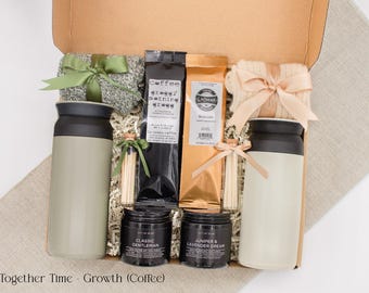 Couples Gift Set: Tumblers, Coffee, Candle & Socks. Christmas, Holiday, Housewarming, Realtor, Get Well Gift.