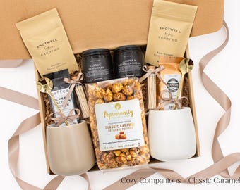 Couples Gift Box: Coffee, Candles & Gourmet Treats. Anniversary, Holiday, Housewarming Basket, Gifts for Two