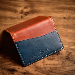 Portefeuille minimaliste en cuir pour homme. Porte-cartes de crédit en cuir véritable, portefeuille mince 2 volets, cuir marron cuir bleu