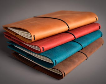 Customizable and refillable leather notebook, Midori-style journal in A5 and A6 formats