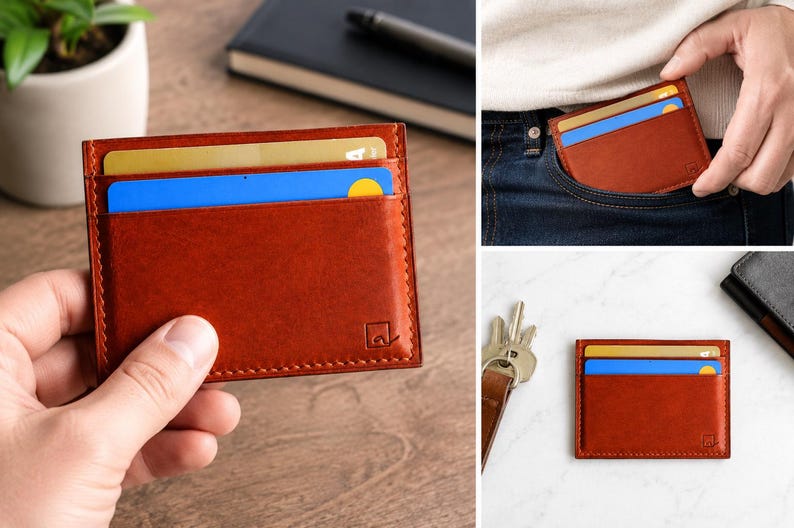 Découvrez notre portefeuille fin en cuir, conçu pour homme ou femme, alliant élégance et praticité. Fabriqué à la main avec un cuir 100 % premium, cet accessoire sophistiqué dispose d'une capacité de rangement pour environ 4 cartes de crédit. Son design épuré et chic s'adapte parfaitement à votre style au quotidien. Offrez-vous ou à un proche ce portefeuille artisanal, alliant style et fonctionnalité. Parfait pour un usage quotidien ou comme cadeau spécial!